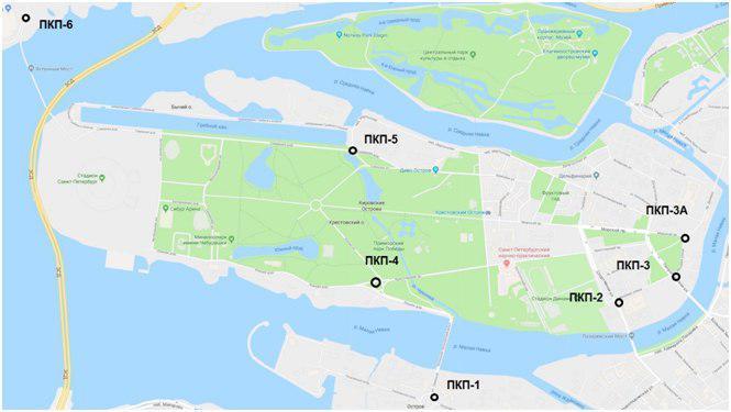 Расположение пунктов контроля периметра